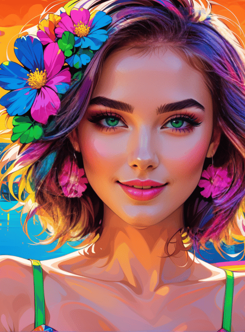 woman, cityscape, flowers