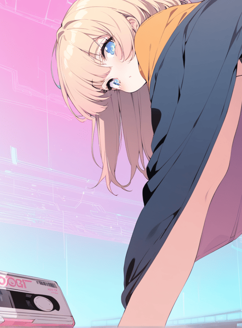 anime girl, cassette tape