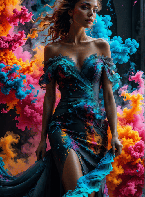 woman, dress, smoke