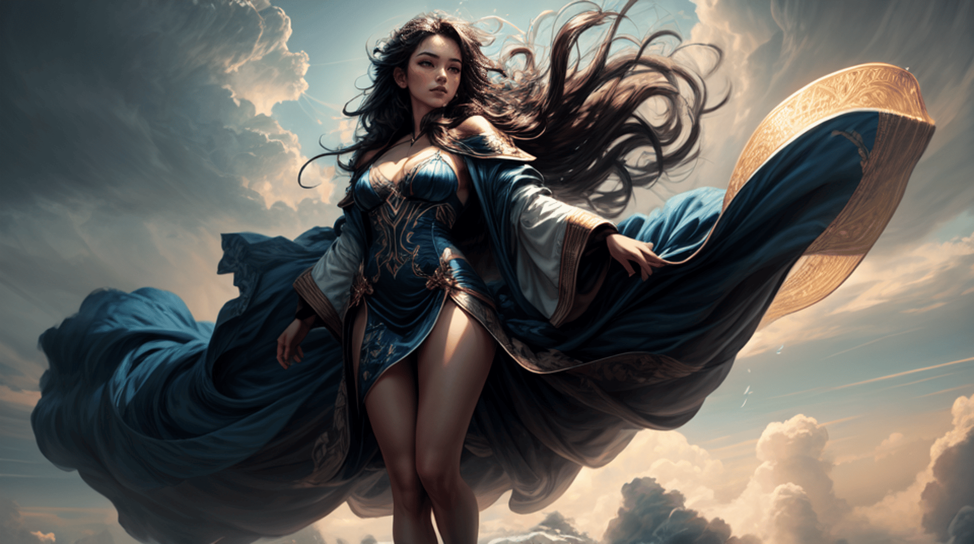 AI generated wallpaper featuring woman, flying, costume