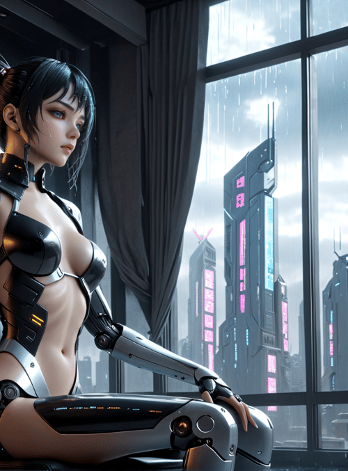 cyborg, woman, chair