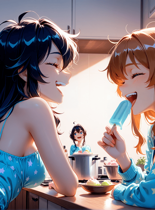 girls, ice cream, kitchen