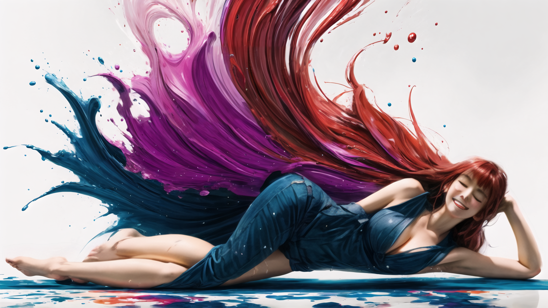 AI generated wallpaper featuring woman, paint, splash