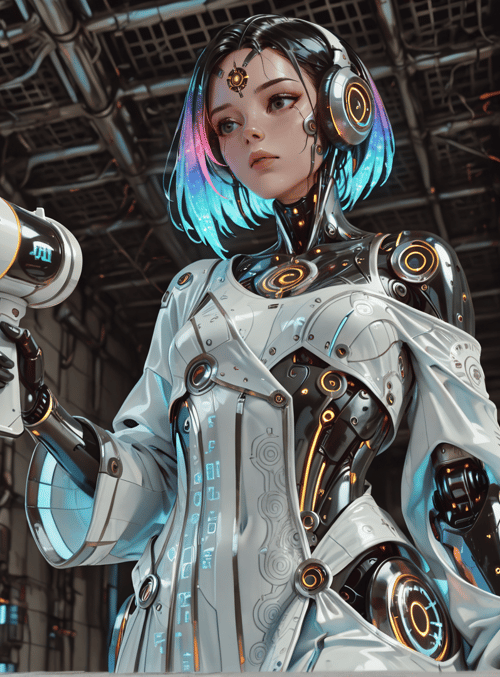 cyborg, robot, megaphone, gadget, helmet, mechanical, sleeve, circuit