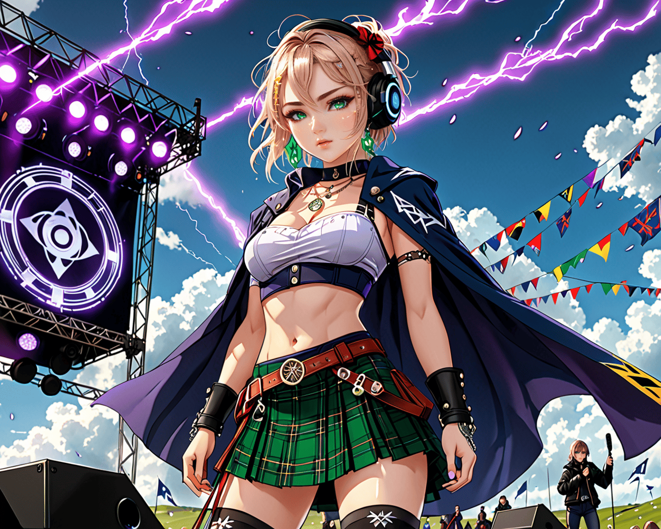 AI generated wallpaper featuring anime girl, stage, festival
