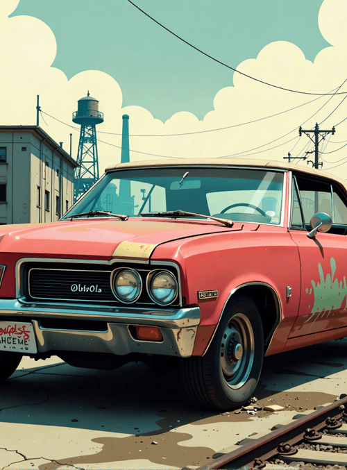 woman, car, railroad, graffiti, industrial