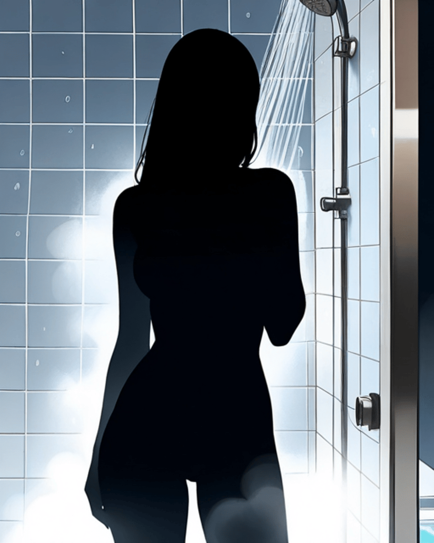 AI generated wallpaper featuring silhouette, woman, shower