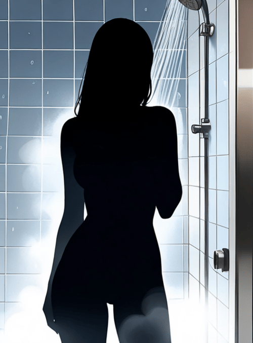 silhouette, woman, shower