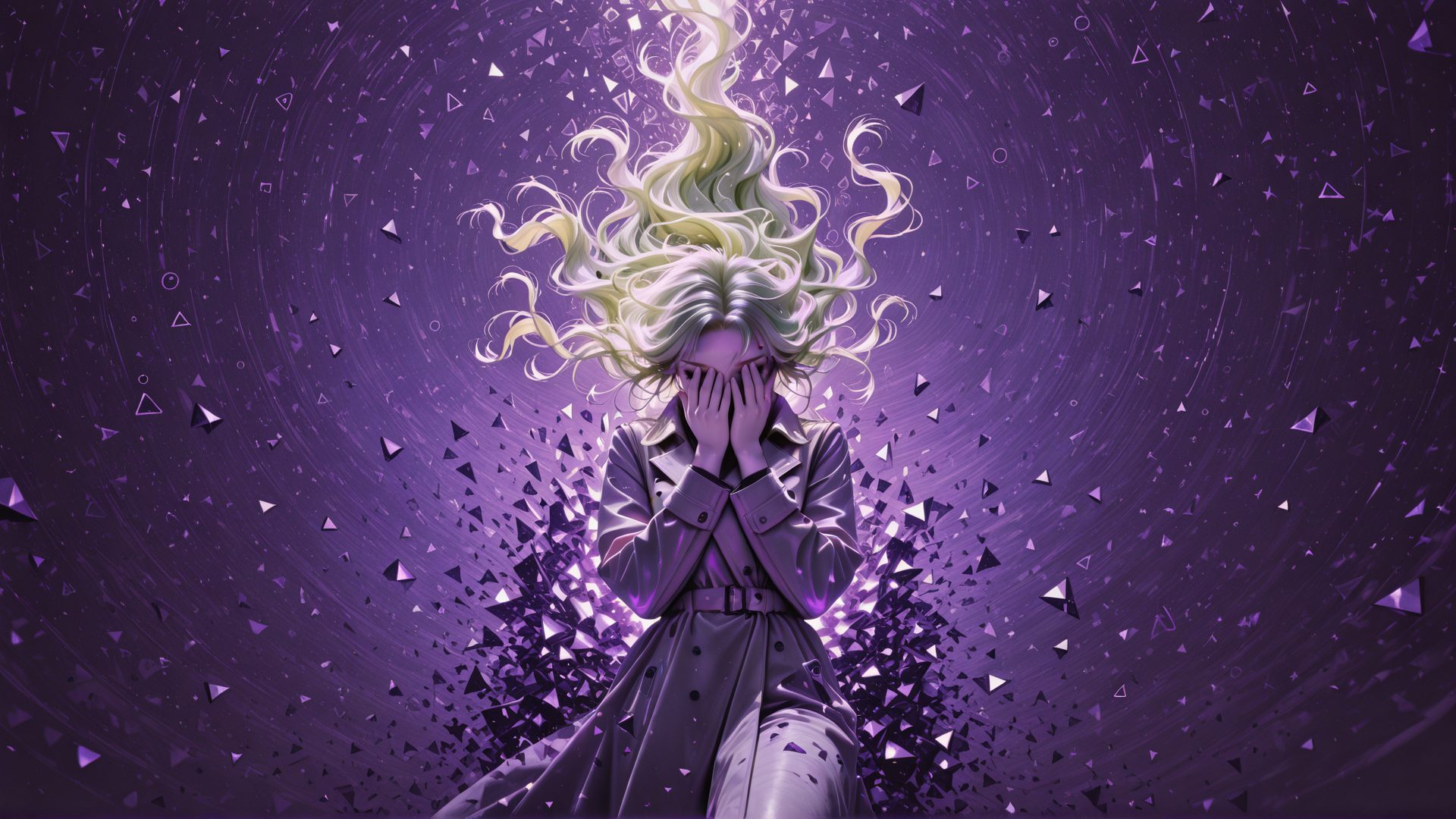 AI generated wallpaper featuring woman, hair, triangles
