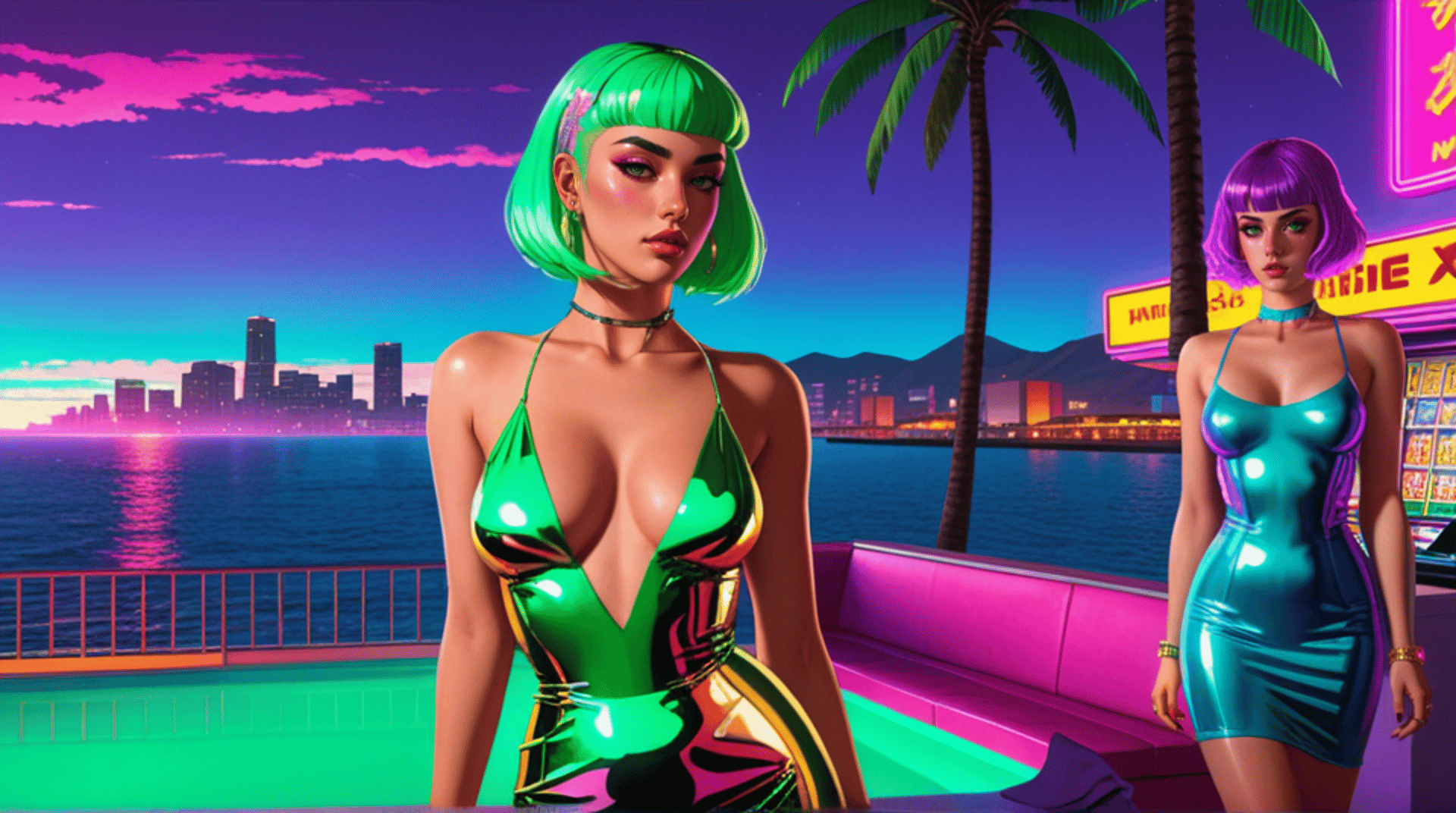 AI generated wallpaper featuring women, cyberpunk, neon