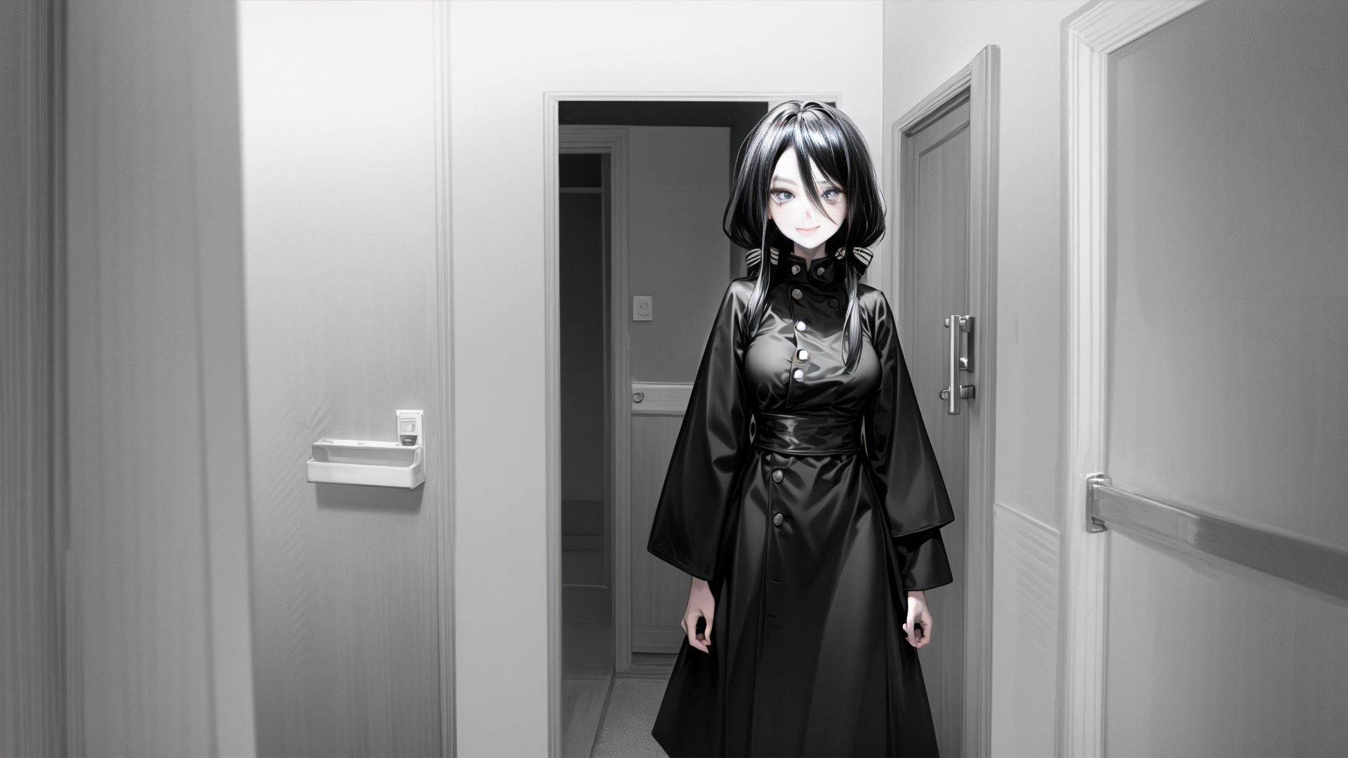 AI generated wallpaper featuring anime girl, nurse, corridor