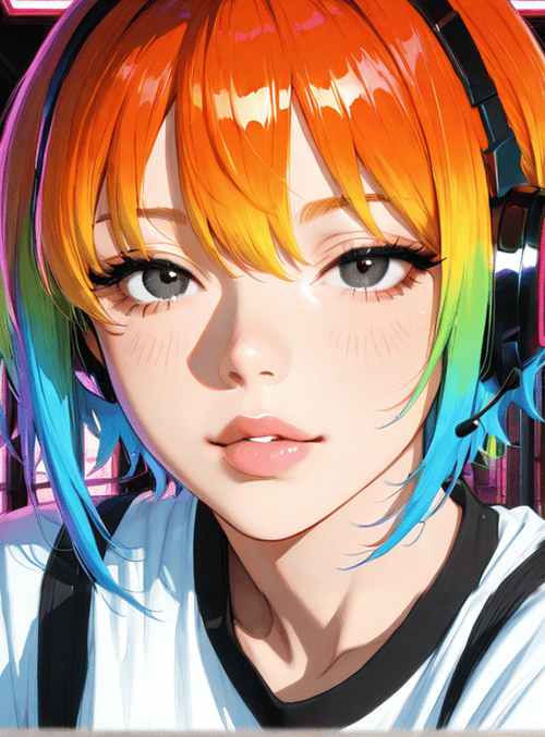 girl, headphones, neon, window, cityscape, anime