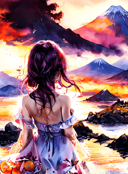 girl, mountains, lake