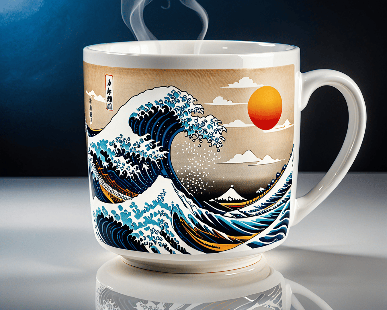 AI generated wallpaper featuring cup, wave, sun