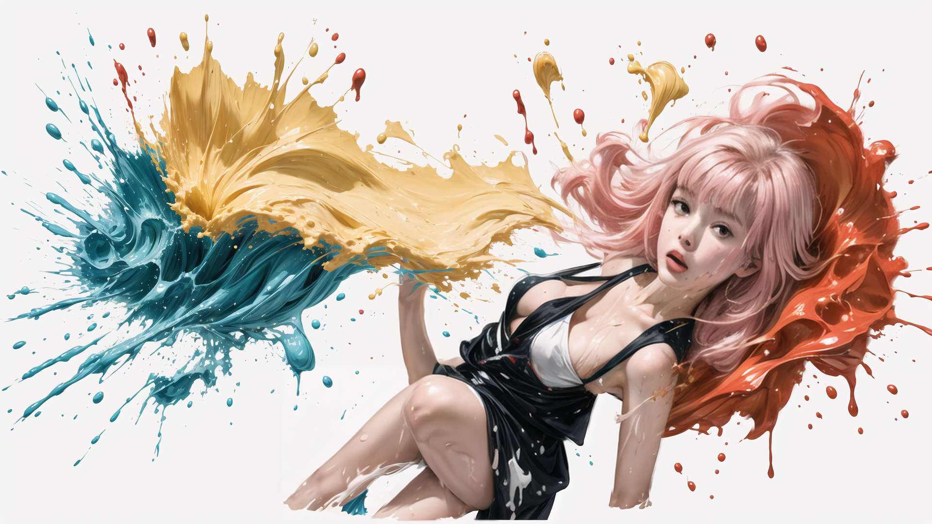 AI generated wallpaper featuring woman, paint, water