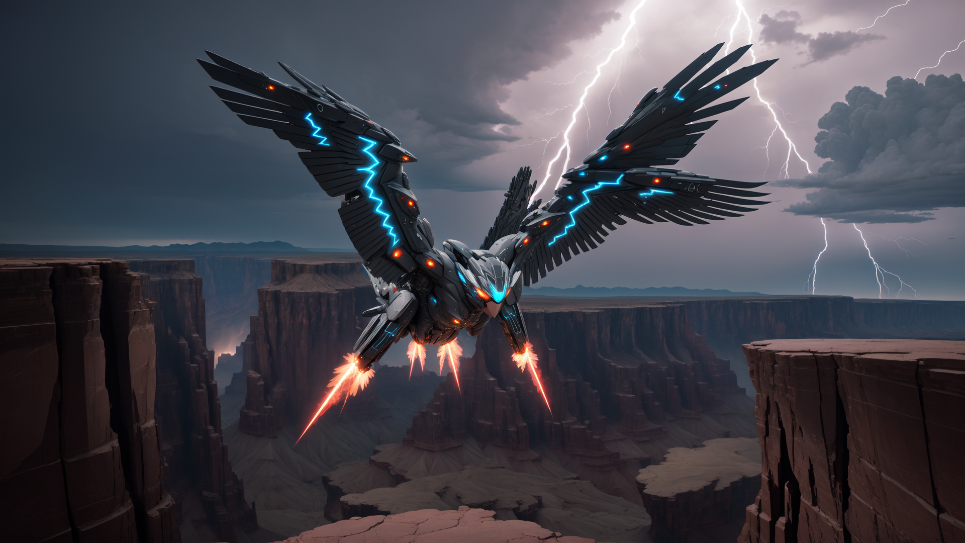 AI generated wallpaper featuring mechanical eagle, flying machine, robotic bird