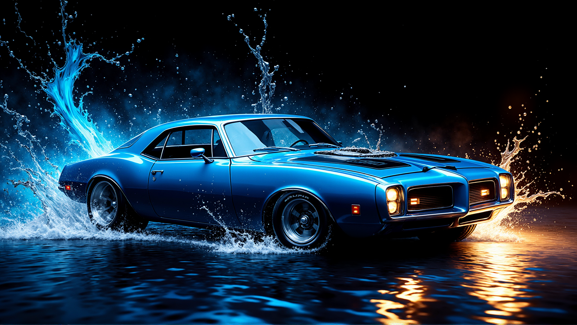 AI generated wallpaper featuring car, water, splashes