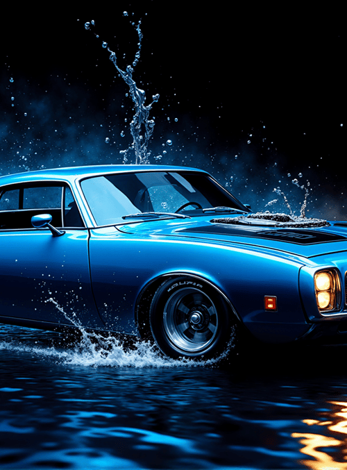 car, water, splashes