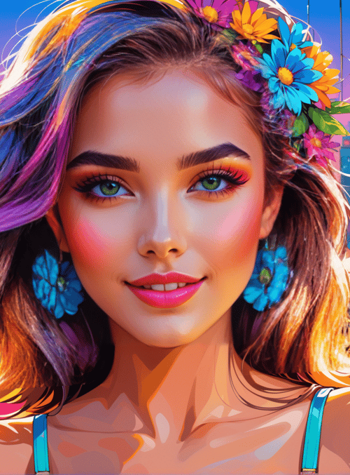 woman, flowers, city