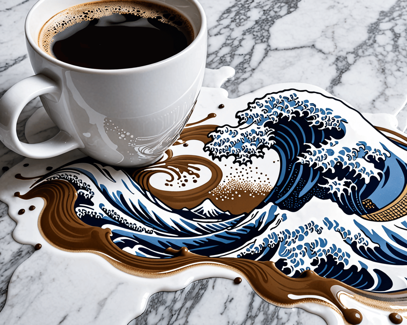 AI generated wallpaper featuring coffee, wave, cup