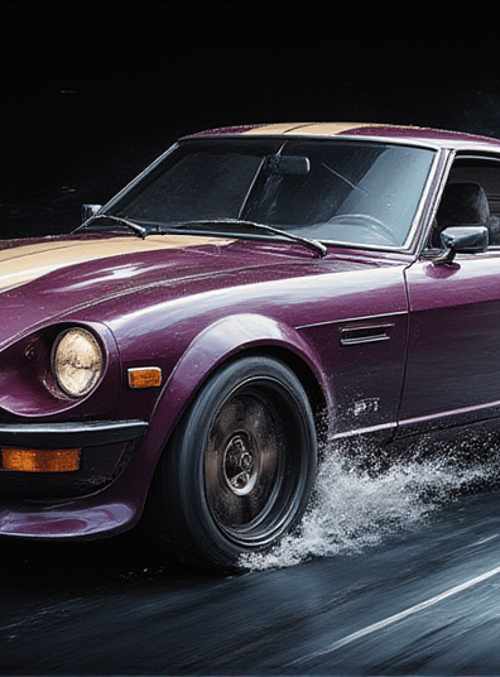 car, sports car, classic car, nissan 240z, road, splash