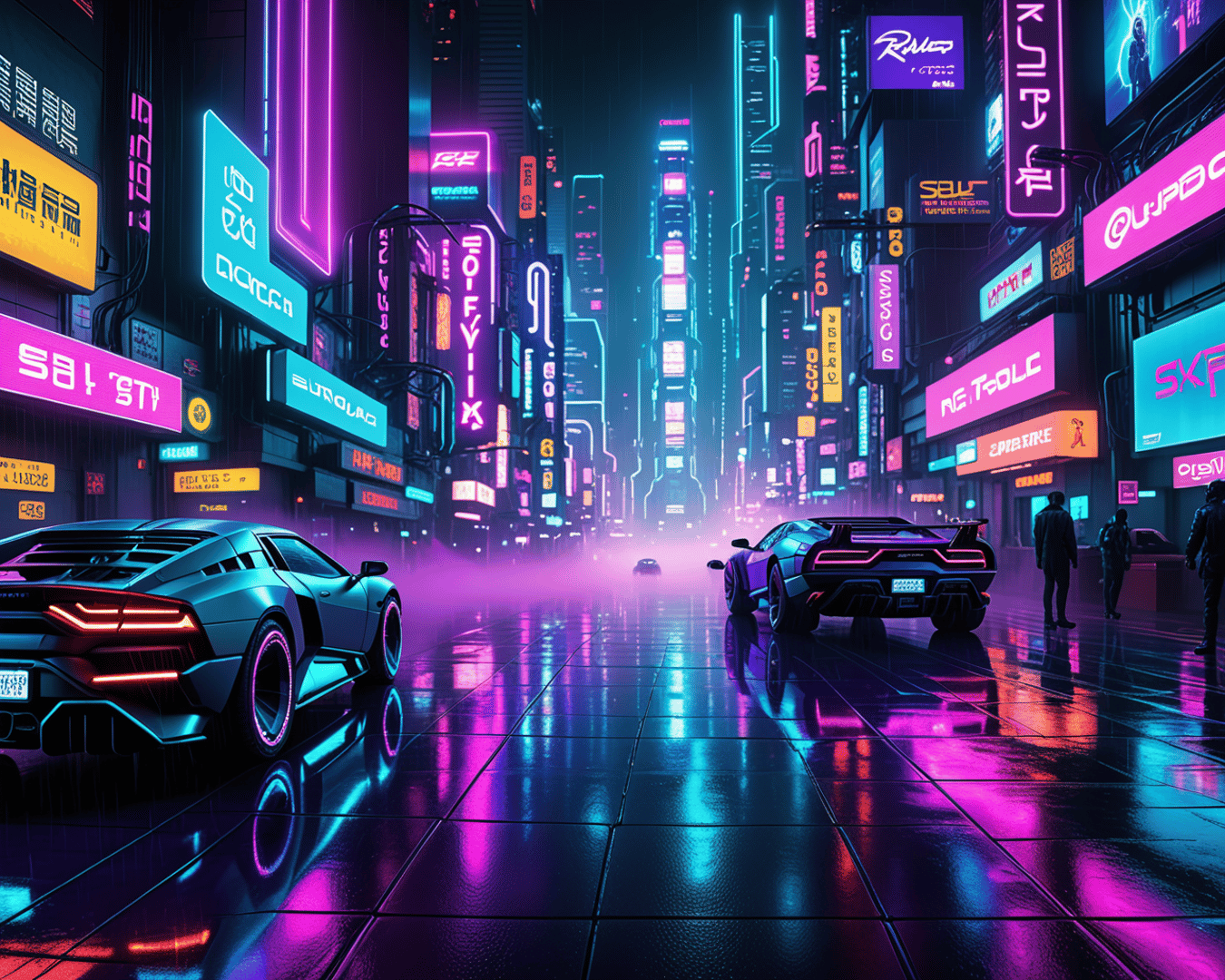 AI generated wallpaper featuring cars, city, neon