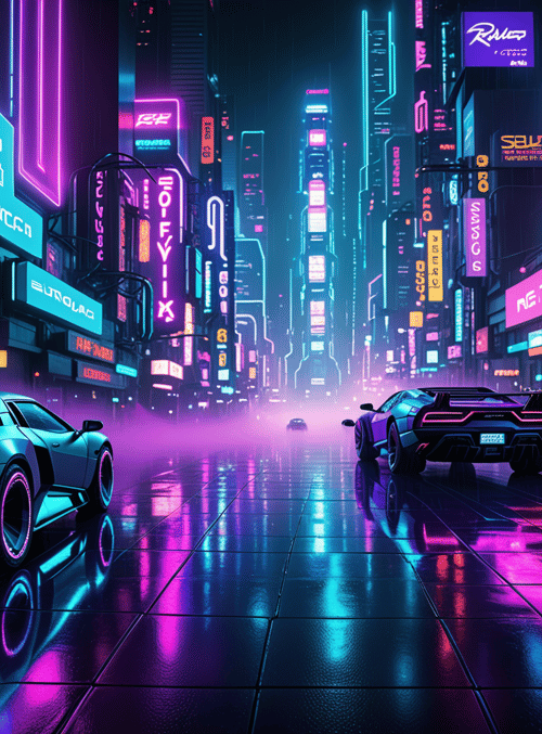 cars, city, neon