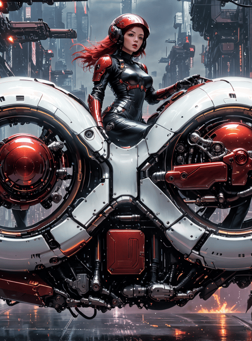 woman, motorcycle, cyberpunk