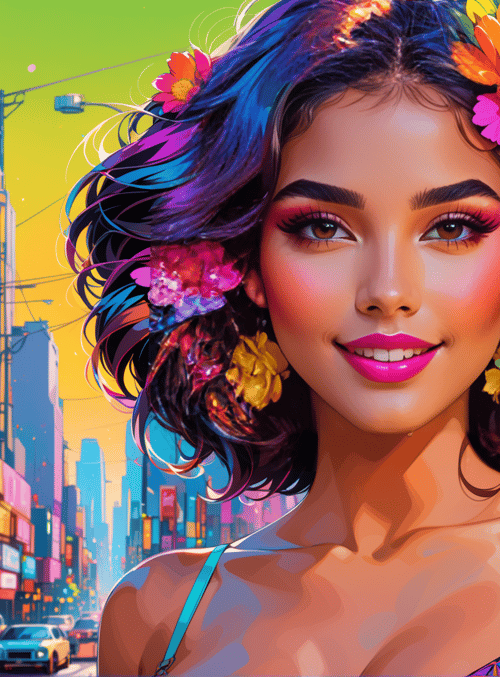 woman, flowers, city