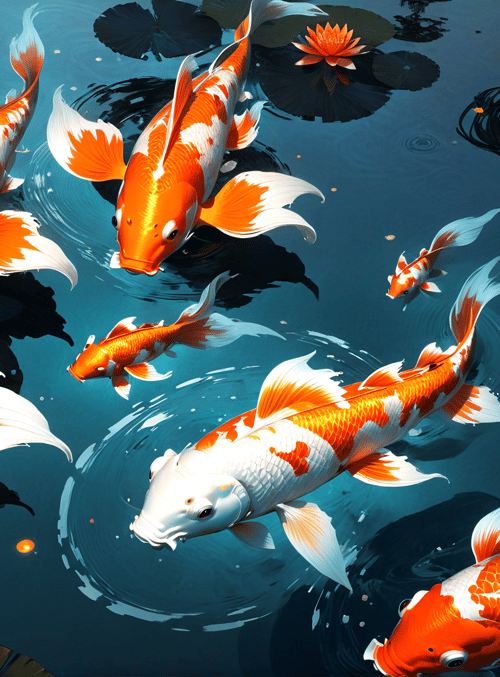 koi fish, lotus, water, lily pads, fish pond