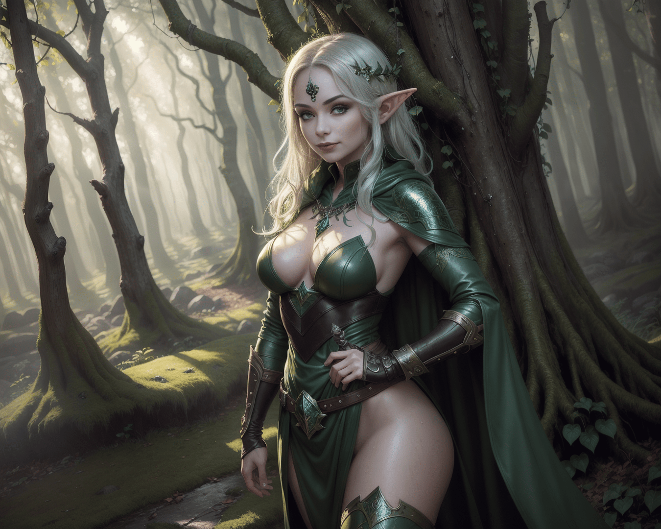 AI generated wallpaper featuring elf, female, warrior