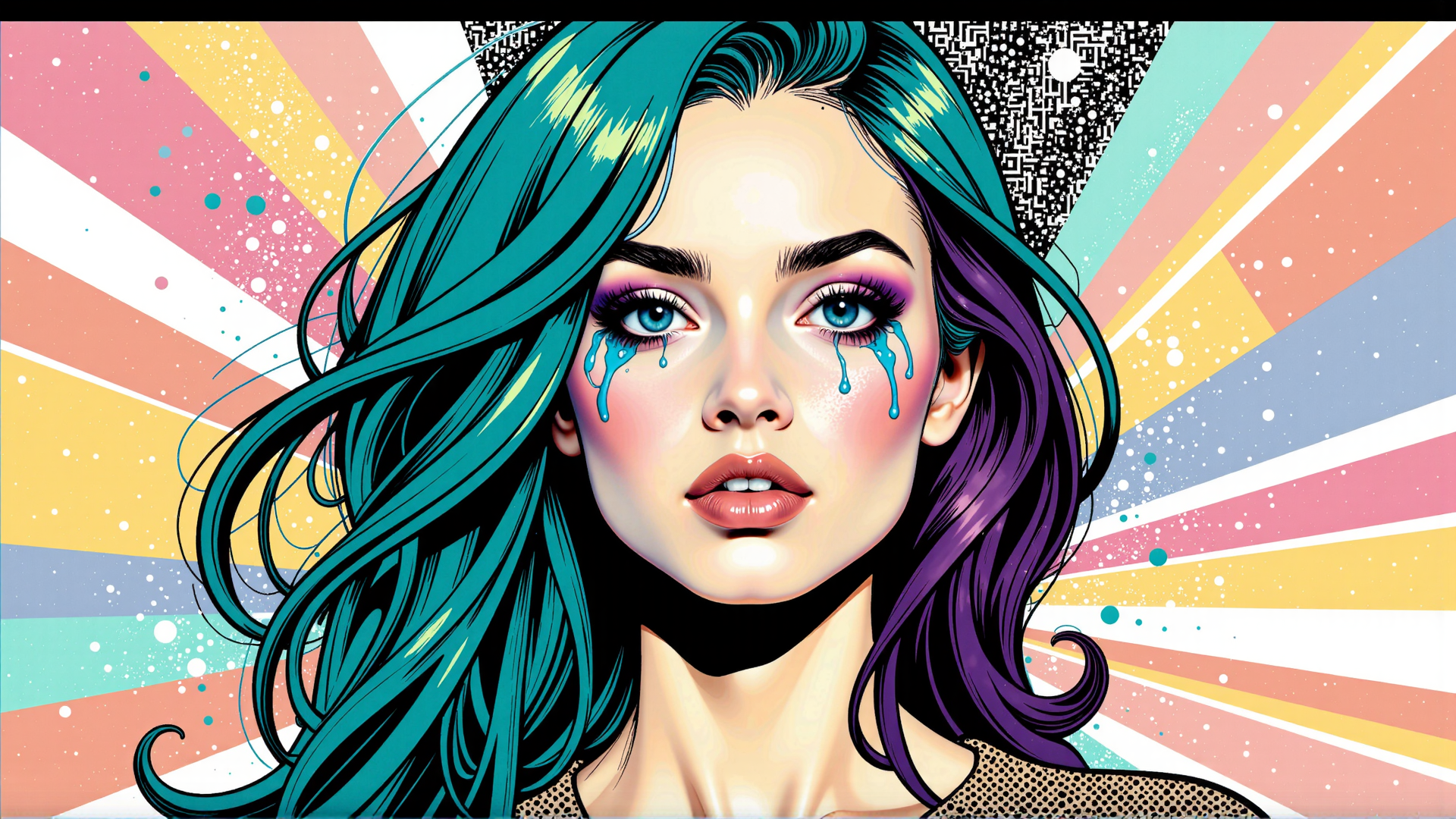 AI generated wallpaper featuring woman, hair, tears, face