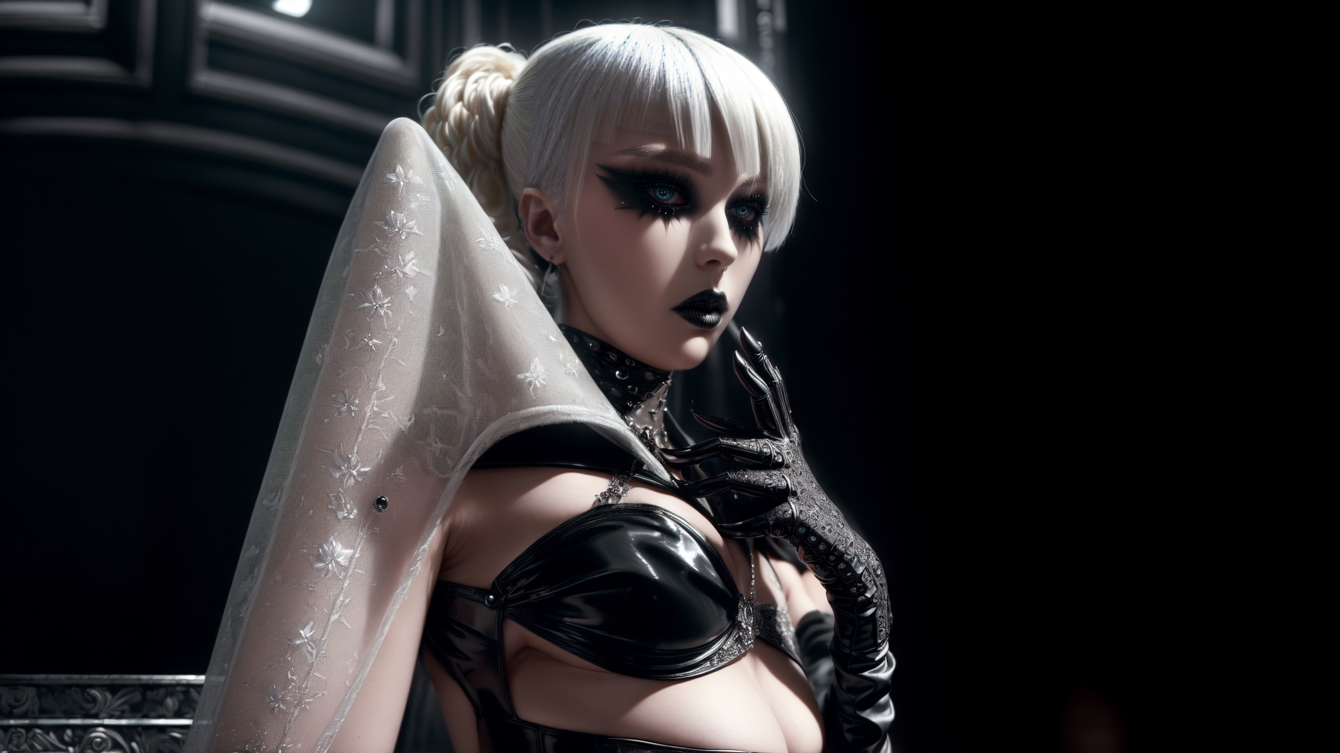 AI generated wallpaper featuring woman, veil, gloves