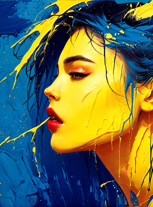 woman, paint, art, sunset, splatter