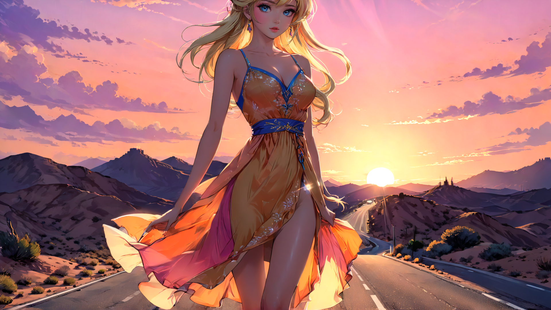 AI generated wallpaper featuring woman, dress, desert