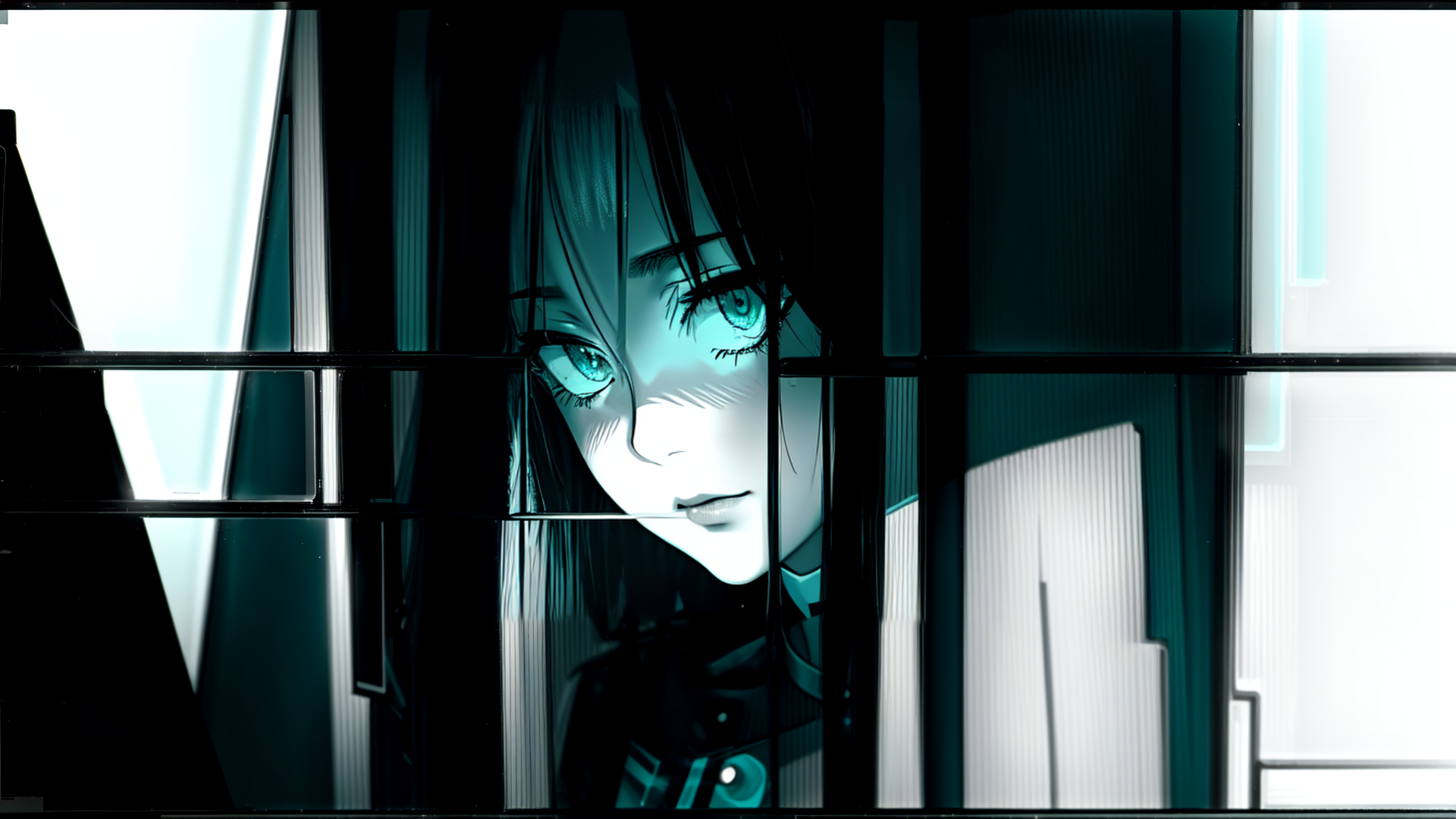 AI generated wallpaper featuring anime girl, window