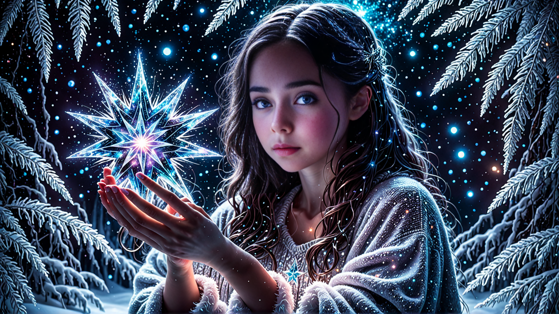 AI generated wallpaper featuring girl, star, winter