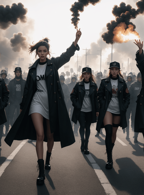 protesters, march, flames