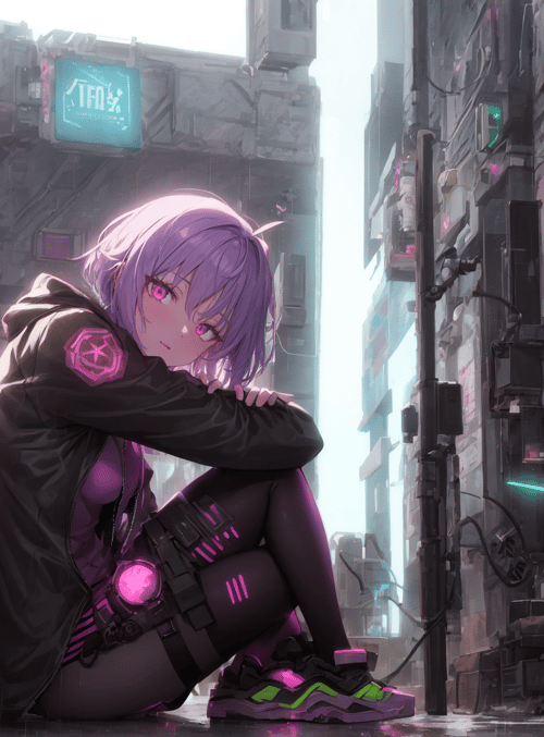 girl, cyberpunk, city