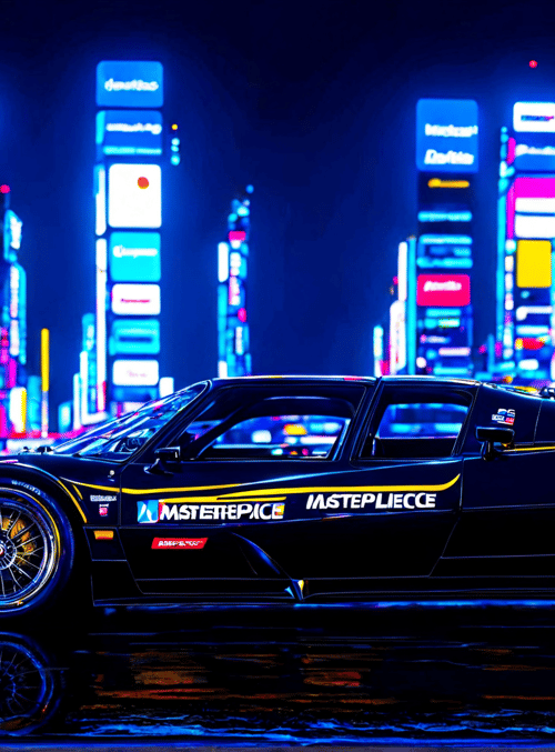 car, cityscape, neon lights, street, buildings