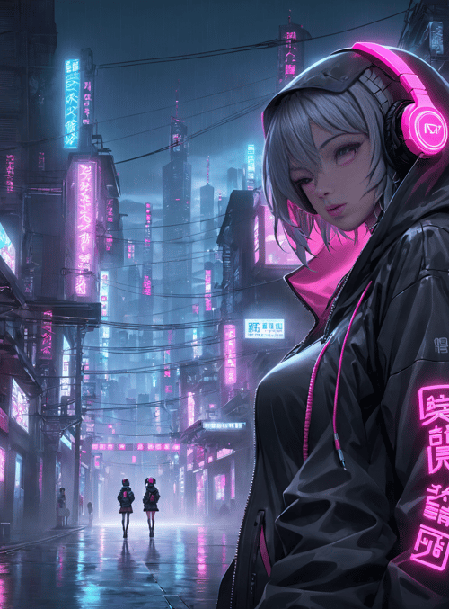 girl, city, neon