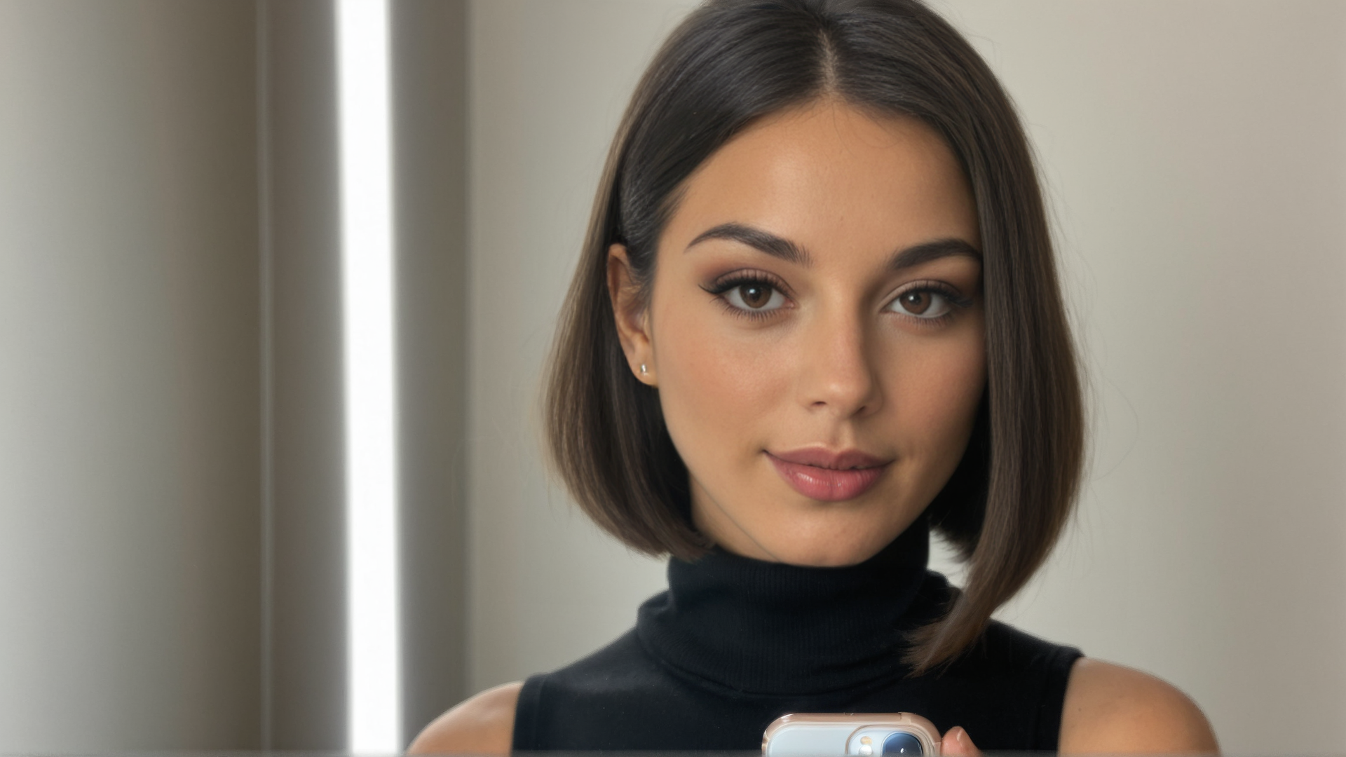 AI generated wallpaper featuring woman, mirror, phone