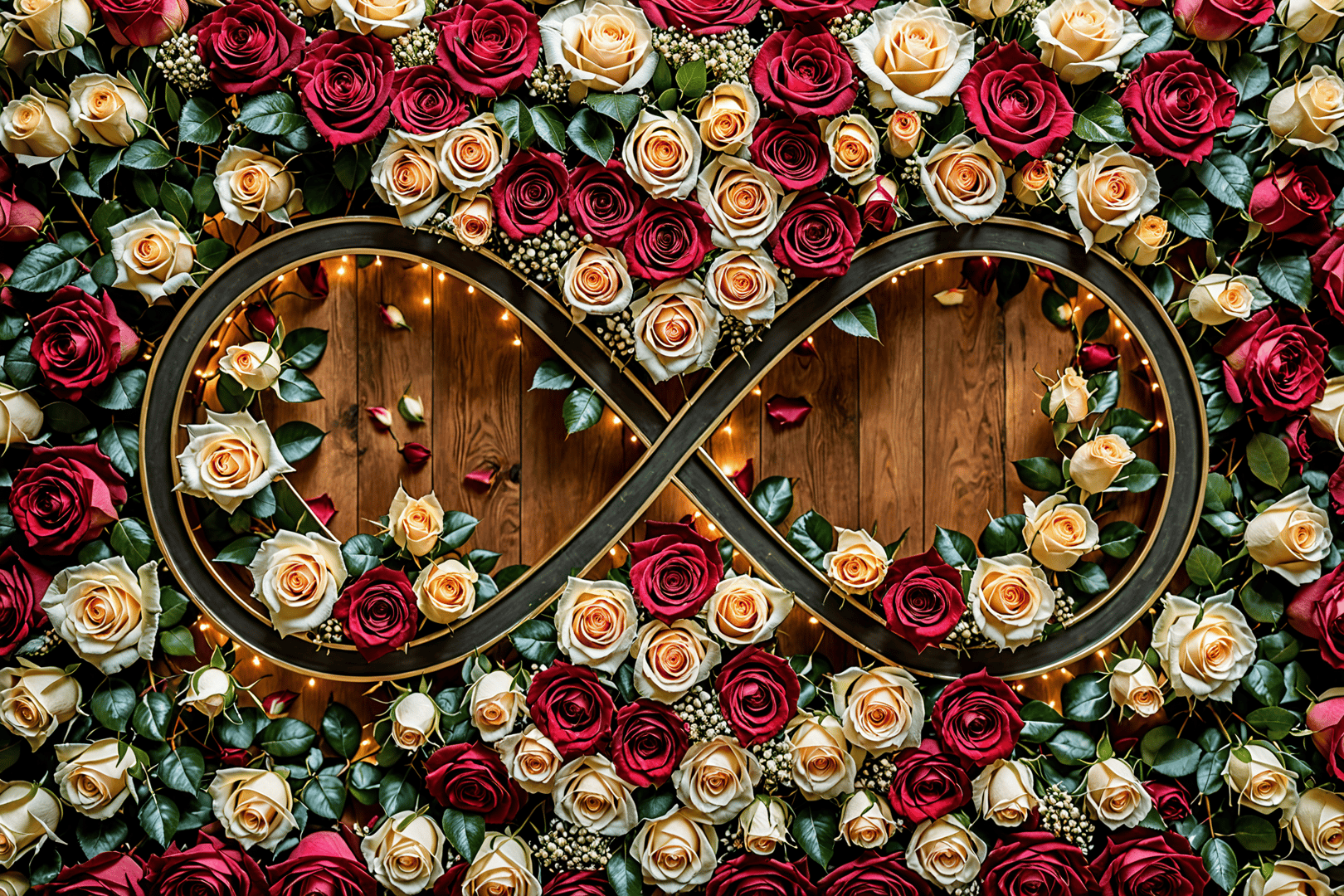 AI generated wallpaper featuring roses, infinity symbol