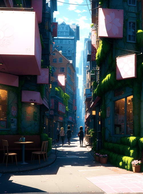 street, cafe, anime