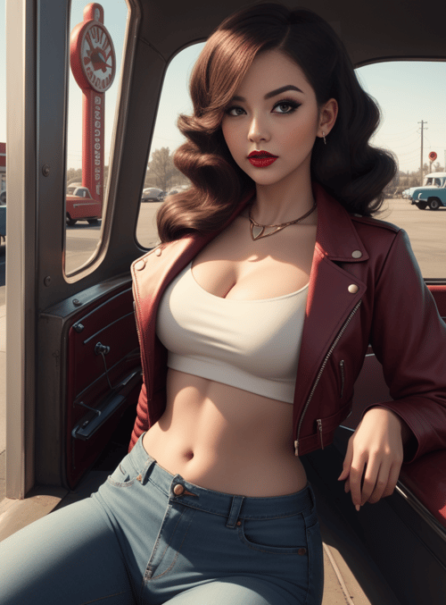 woman, car, vintage
