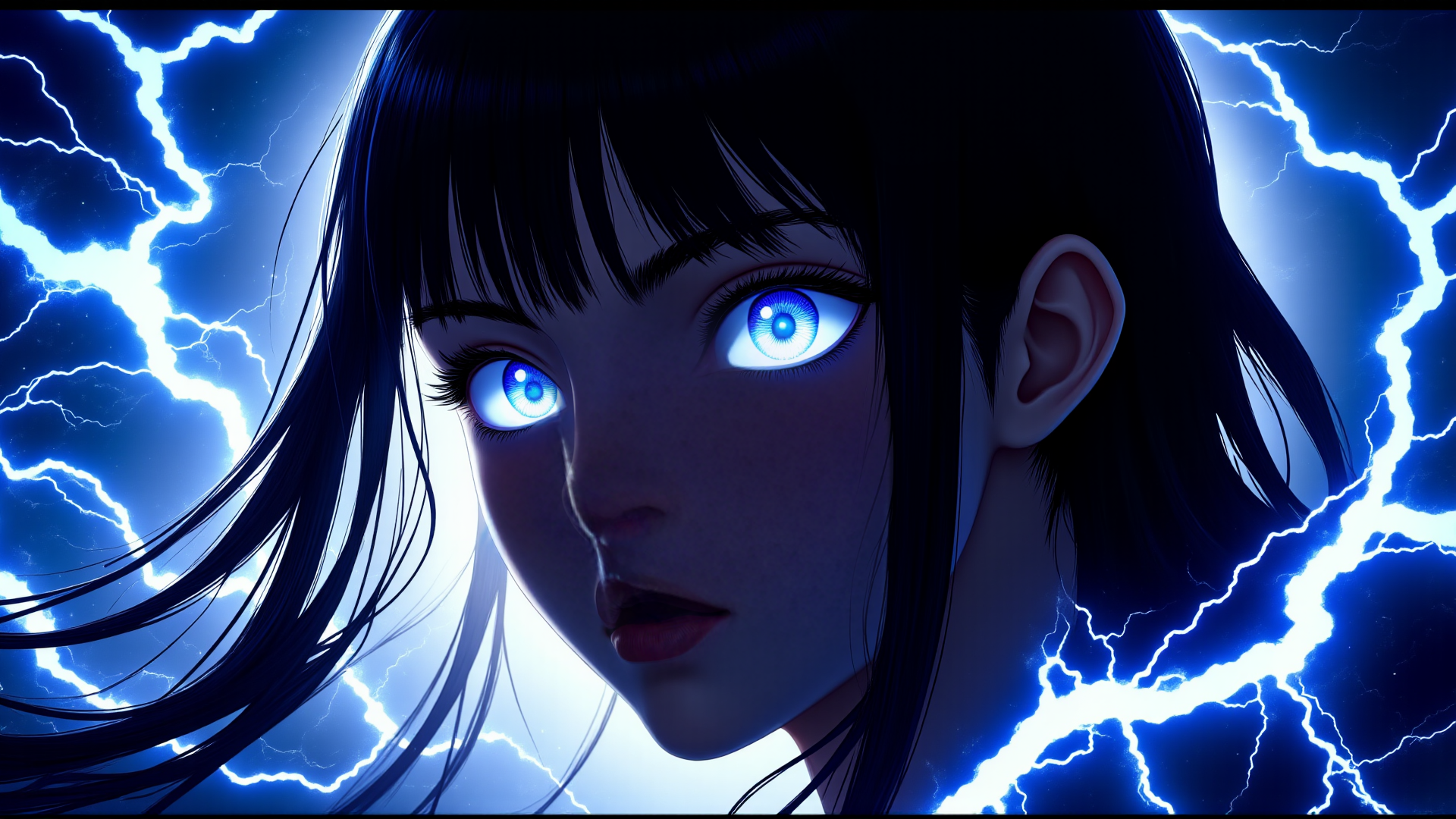 AI generated wallpaper featuring girl, lightning, anime