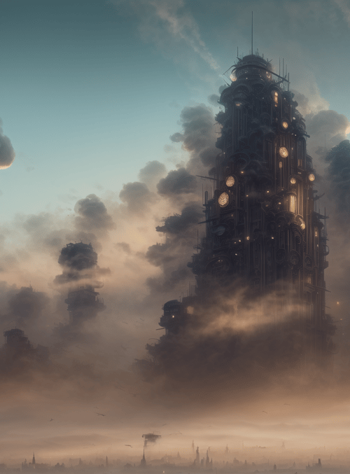 skyscrapers, cityscape, steampunk, aircraft, smoke