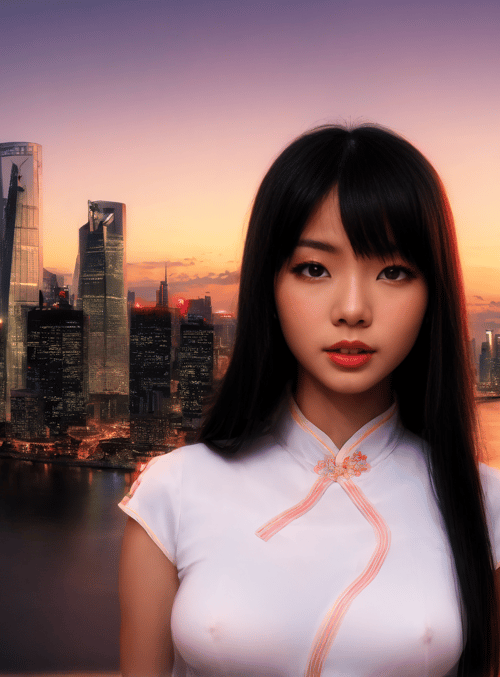 woman, cityscape, river