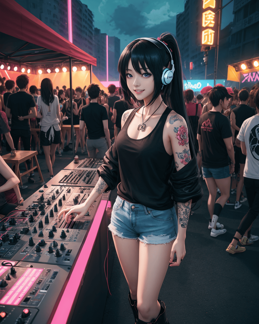 AI generated wallpaper featuring dj, woman, crowd