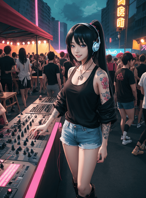 dj, woman, crowd